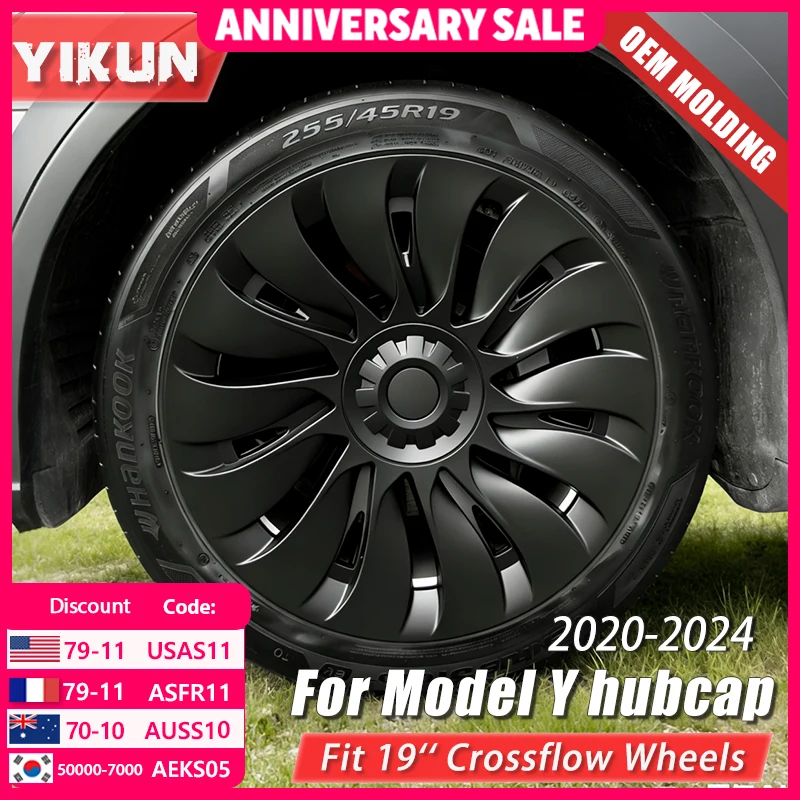 

4PCS HubCap Performance Wheel Caps Automobile Replacemen Hub cap Full Rim Cover Accessories for Tesla Model Y 19 Inch 2018-2024