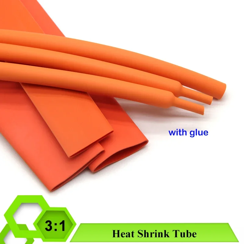 1~20M 3:1 Glue Heat Shrink Tube Orange 2.4/3.2/4.8/6.4/7.9/9.5~30mm Heat Shrinkable Sheath Charger Cable Protective Cover Case