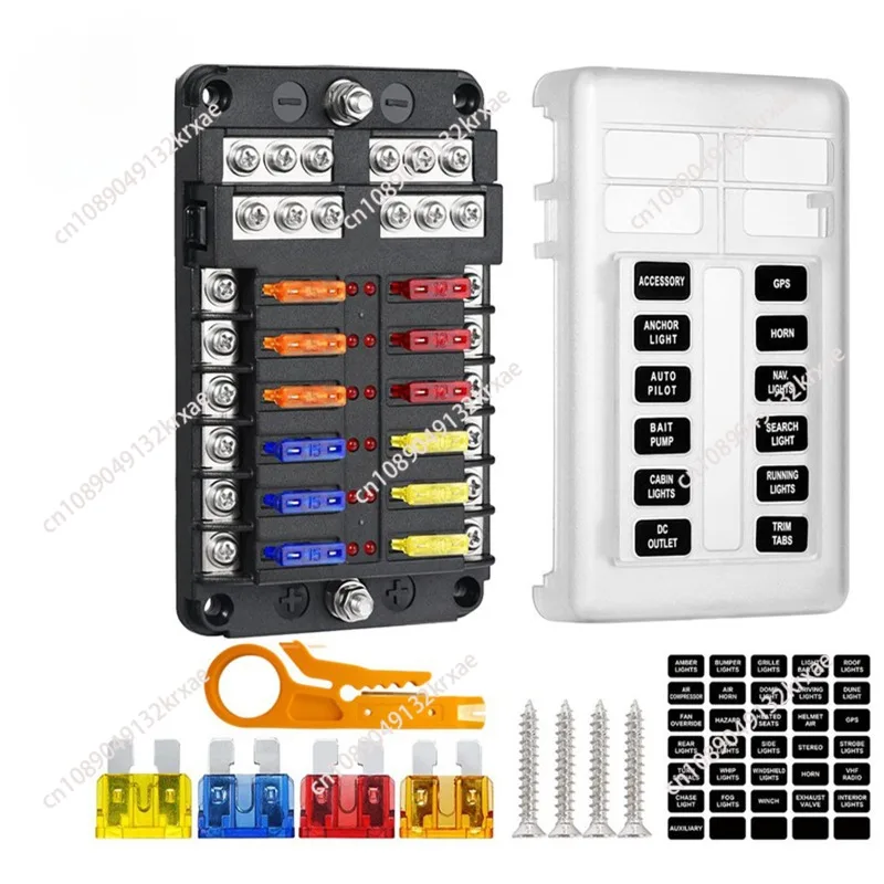 Modified multi-way fuse box 12-way positive and negative pole car ship insurance seat with LED lamp screw insert fuse box