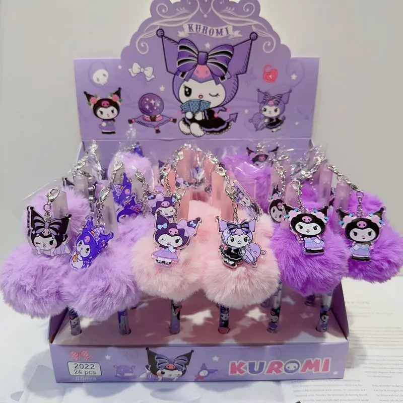 sanrio kuromi melody cartoon plush pingente caneta gel estudantes papelaria bonito escola signature pen atacado 12 24 pcs 01