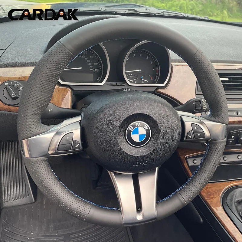 Full Black Leather Steering Wheel Cover For BMW Z4 E85 E86 2003 2004 2005 2006 2007 2008