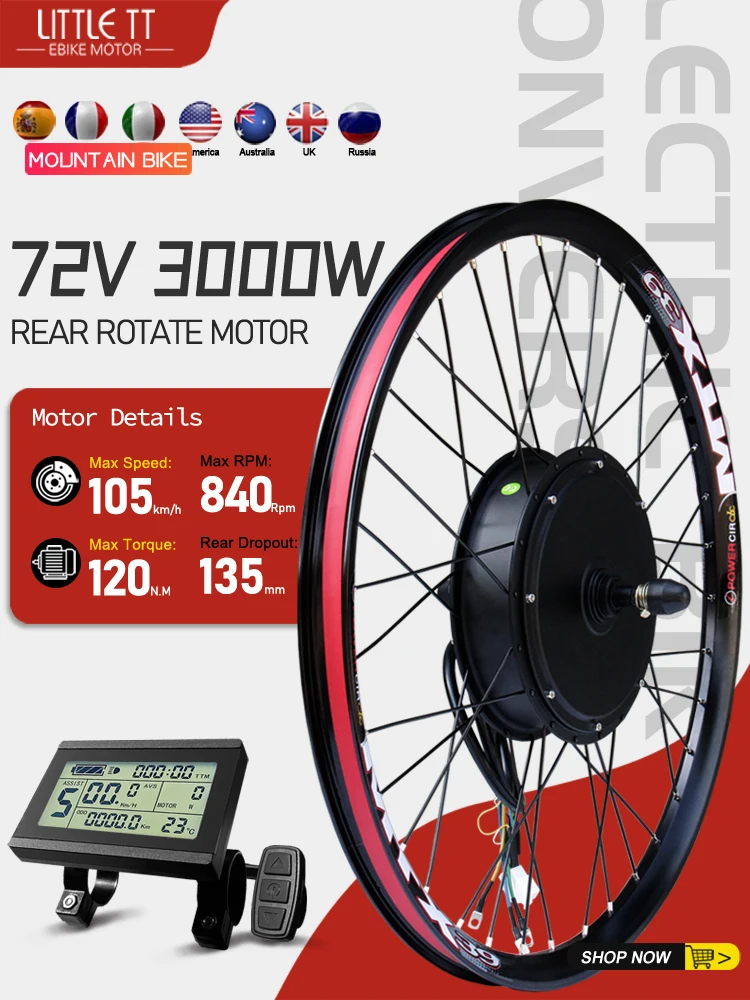 AliExpress LITTLE TT MTX 72V 3000W Electric Bike Conversion Kit Brushless Rear Hub Motor Wheel Drive 20 24 26 27.5 28 29inch For ebike Conversion Kit