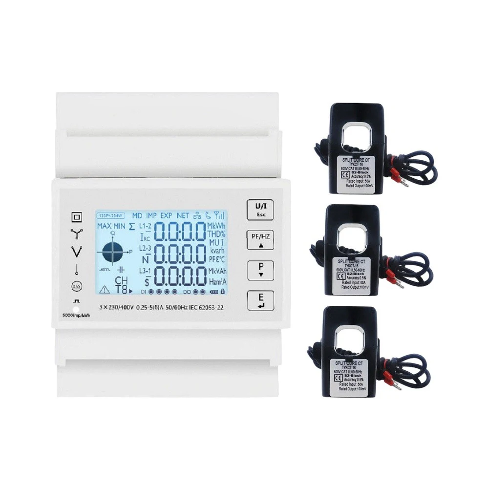 TAC4300CT for Three-Phase Systems Featuring Voltage Current Harmonics Power Factor and Energy Consumption Tracking