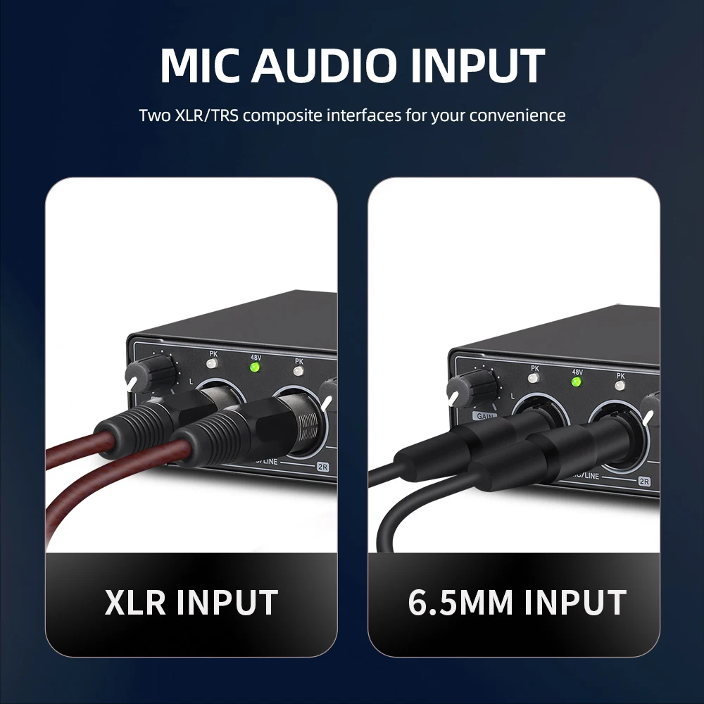 YYHC-Interface de áudio profissional de 2 canais 24 bits 192Hkz e placa de som USB para fonógrafos de computador ao vivo