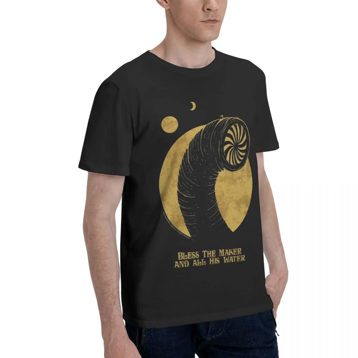 Dune Movie Men's T Shirts Shai Hulud Bless the Maker Leisure Tee Shirt Short Sleeve Crewneck T-Shirt 100% Cotton Summer Clothing