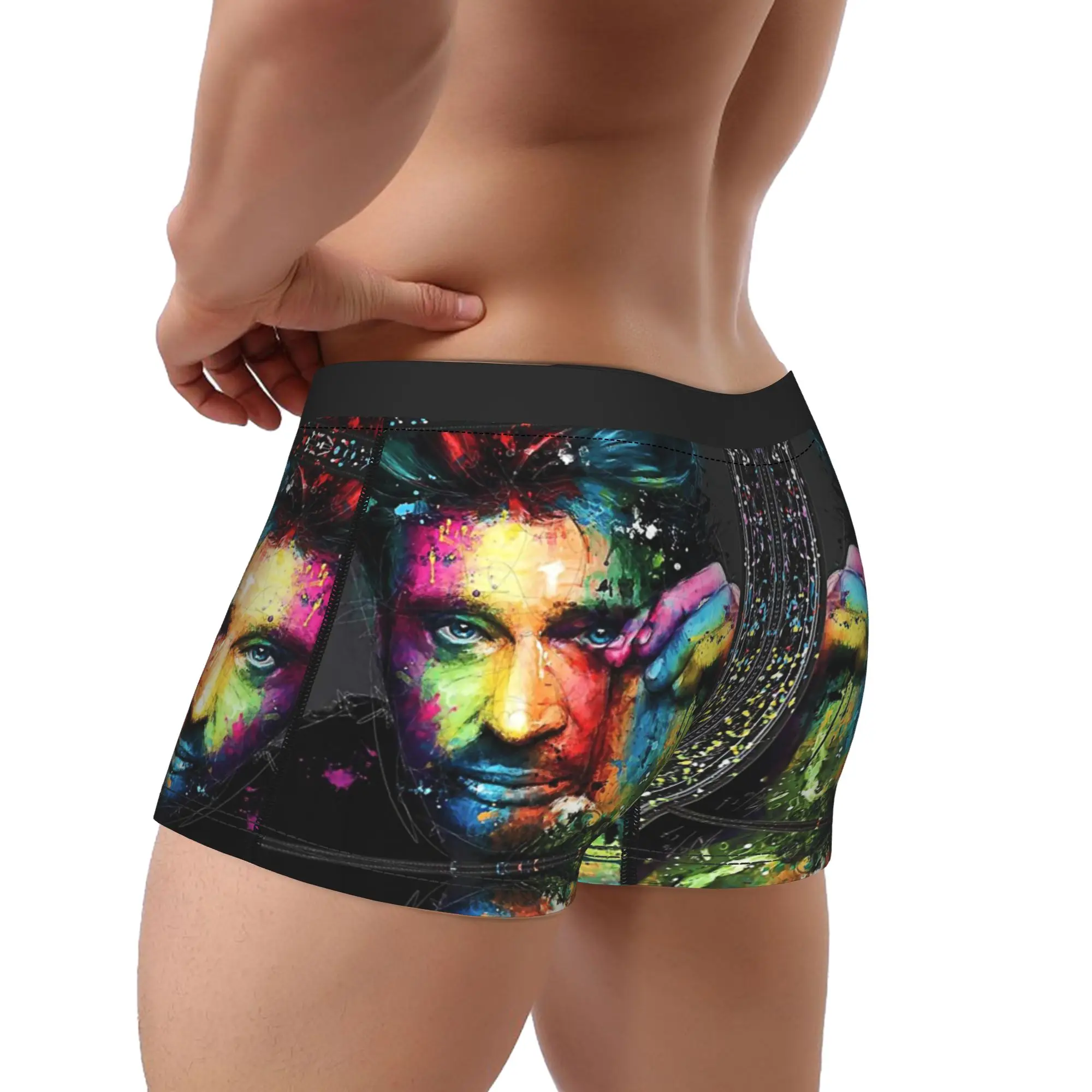 Sexy Boxer Shorts Panties Briefs Men's Johnny Hallyday Underwear Rock Music French Singer Soft Underpants for Male Plus Size