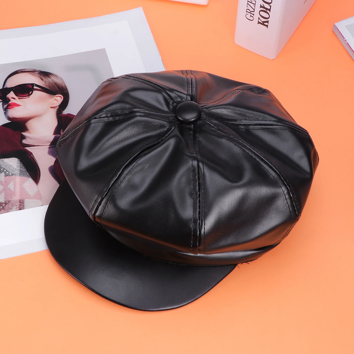 

Retro Octagonal Hat Unisex Beret Baseball Cap for Women Men Brown PU Easy Clean Stylish Fashion Design