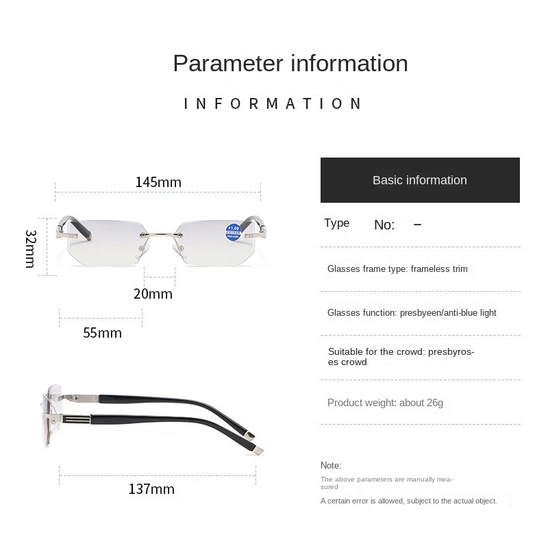 2 قطعة الكلاسيكية خفيفة بدون شفة الذاكرة التيتانيوم المغناطيسي نظارات للقراءة الرجال النساء طويل النظر النظارات قوة + 1.0 ~ + 4.0 #3