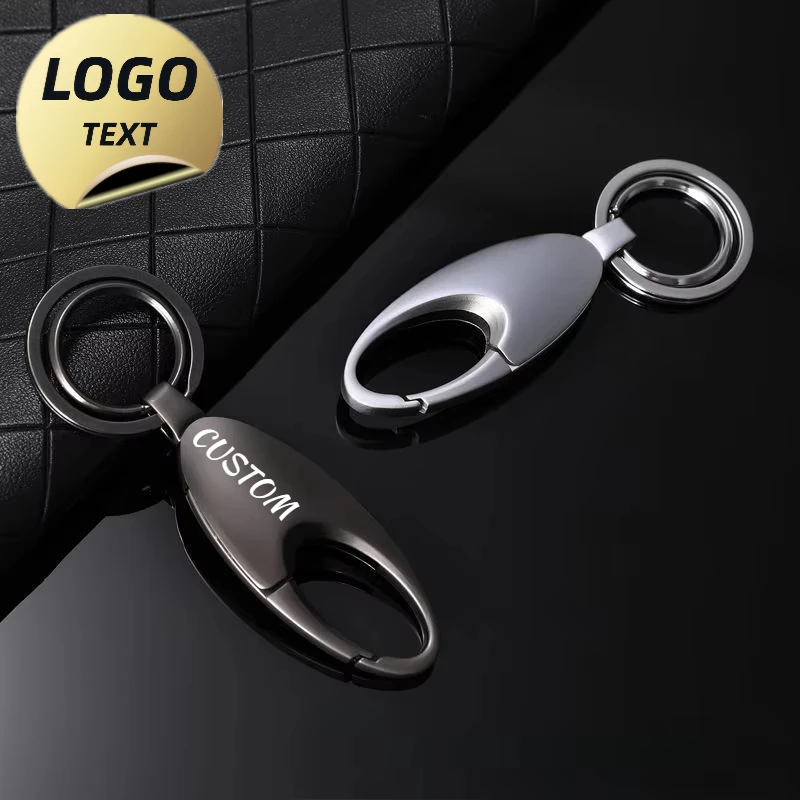 Laser Custom Logo Elliptical Metal Keychain Blank Name Number Personalize Ring Hotel Company Gift Keyring Engraved Car Key Chain