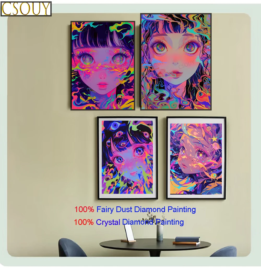 

100% Fairy Dust Diy Diamond Painting Cross Stitch Jellyfish Girls Beauty Embroidery Square Mosaic Home Decor Needlework Crystal