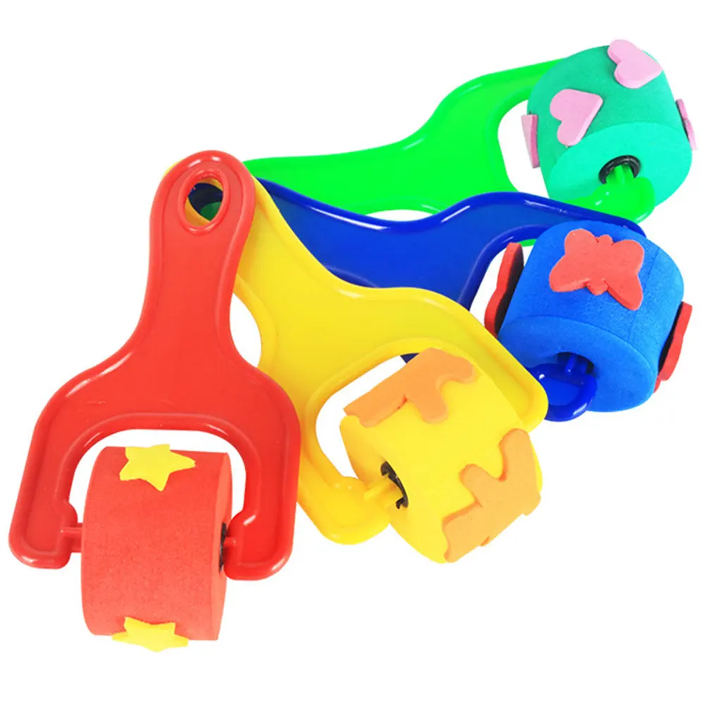 4Pcs Kids Painting Roller Stamp Set Safe Sponge Stamper for Acrylic Watercolor Oil Gouache Art Crafts Drawing Supplies Portable