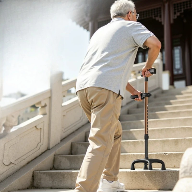 Aluminium Alloy Four-Legged Crutches Walkers for Elderly Walking Aids, Armrest Support Rehabilitation Walking Stick Support Cane