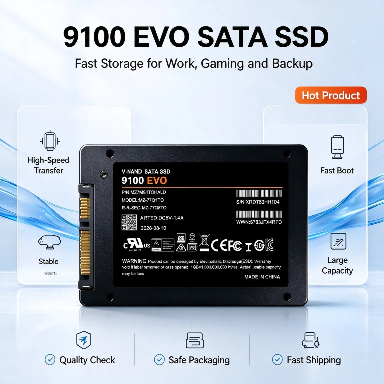 Solid State Drive 9100 EVO SSD 500GB 1TB 2TB 4TB SATA III 2.5 Inch MLC Internal Hard Disk for Laptop Desktop PC Media File Backu