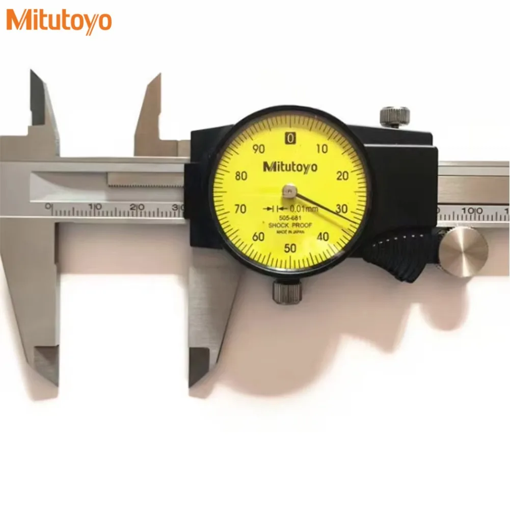 

Измерительный инструмент Mitutoyo 505-681: Ударопрочный циферблатный штангенциркуль, диапазон 0-150 мм, точность 0,01 мм, нержавеющая сталь, сделано в Японии.