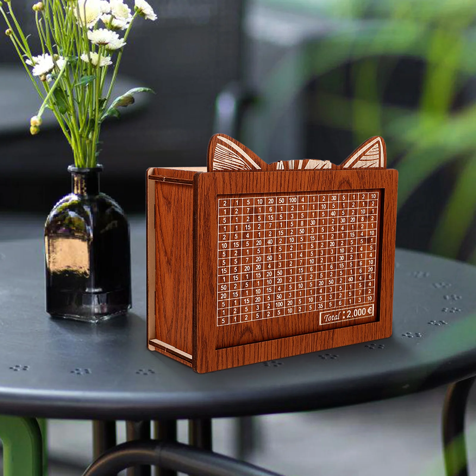 

Wooden Piggy Bank 20x14.5x6.6cm Shallow Brown Savings Jar for Adults 2000 Euro Goal money personalized wooden retro