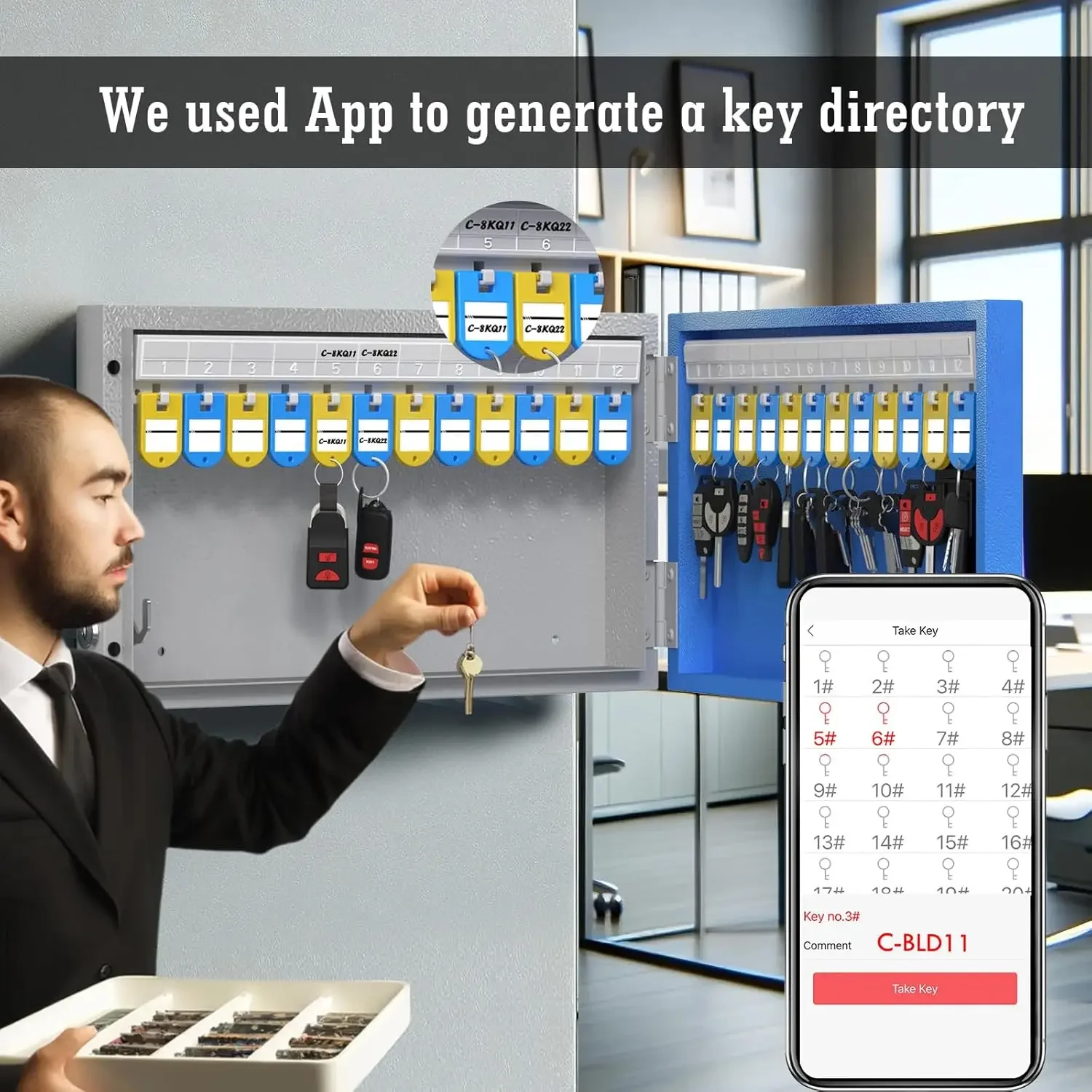 WeHere 24 Key Lock Box Wall Mount, APP Bluetooth/One Time Password Share/Wi-Fi Remote/Fixed Code/Key Unlock, Smart Key Cabinet