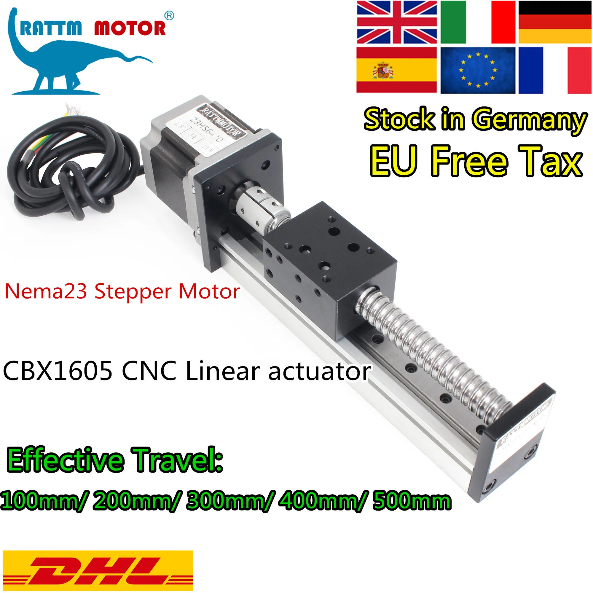 【EU Store】CBX1605 CNC Linear actuator Rail Motion Slide Table 100 200 300 400 500mm Ball Screw SFU 1605 & Nema 23 Stepper Motor