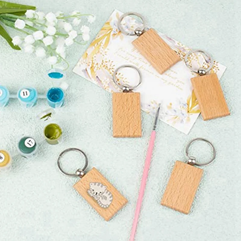 20Pcs Wood Blank Wooden Keychains Blank Unfinished Wooden Key Tag With Ring Key Chain For DIY Craft B Easy To Use