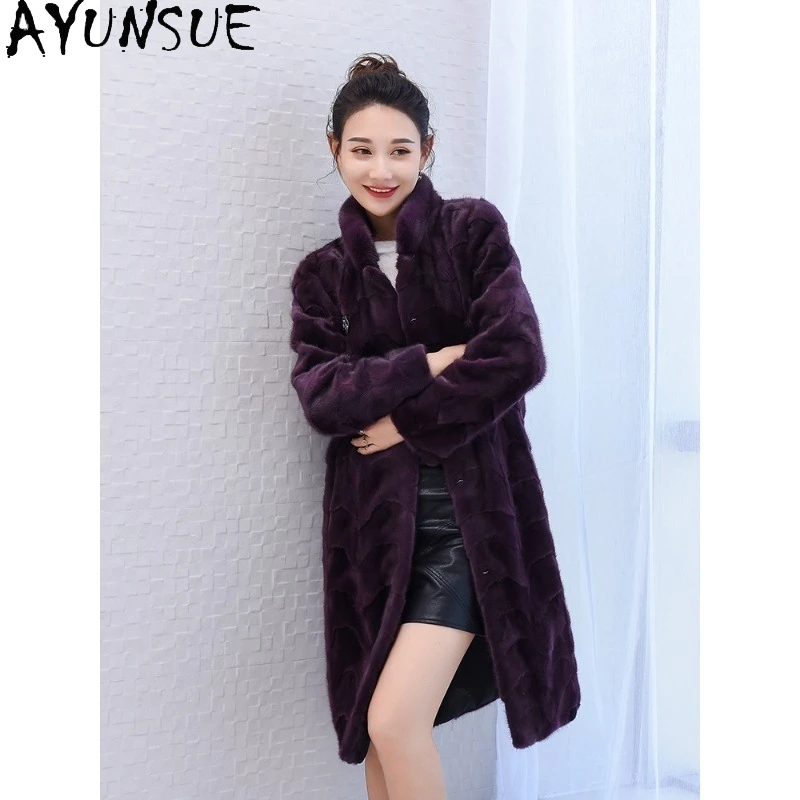 معطف فرو المنك الطبيعي من AYUNSUE ملابس شتوية متوسطة الطول للسيدات معاطف فرو أنيقة سترات نسائية عالية الجودة كردنهكا Жénska