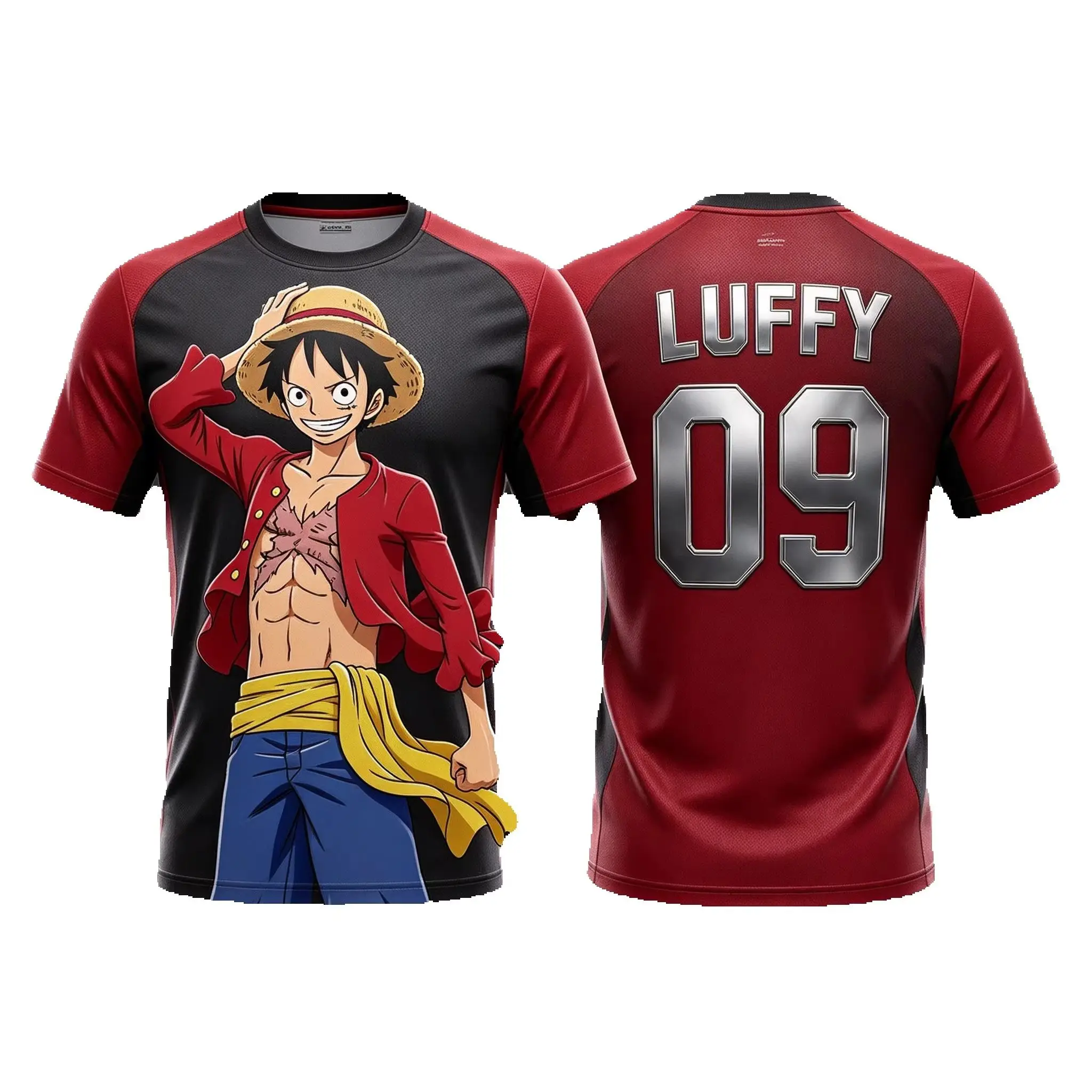 Camiseta de Secado Rápido 3D de One Piece Monkey D. Luffy, Selección Nacional de España, para Hombres, Mujeres y Niños, Camiseta de Anime para Fanáticos del Fútbol, Ropa Deportiva para Exteriores