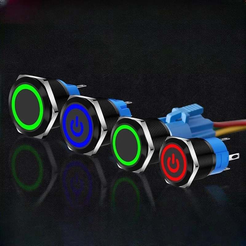 

12/16/19/22 мм оксидированный черный водонепроницаемый и пылезащитный металлический самоблокирующийся светодиодный выключатель питания 3 В 5 В 6 В 12 В 24 В 220 В