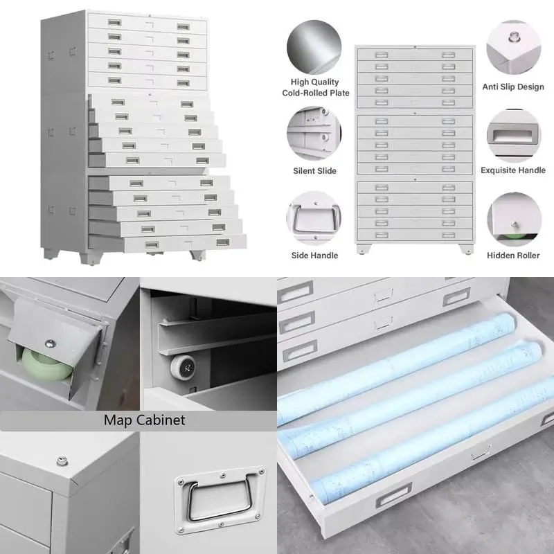 Modern Metal Map Storage Cabinet with 15 Drawers Large Flat File Drawing Storage Box on Wheels for Office and Hospital Use