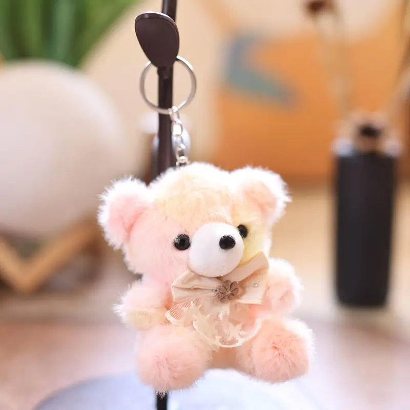 11CM Cute Colorful Teddy Bear Plush Toy Macaron Multi-Color Bag Key Pendant Birthday Gift Keychain Soft Teddy Bear for All Ages