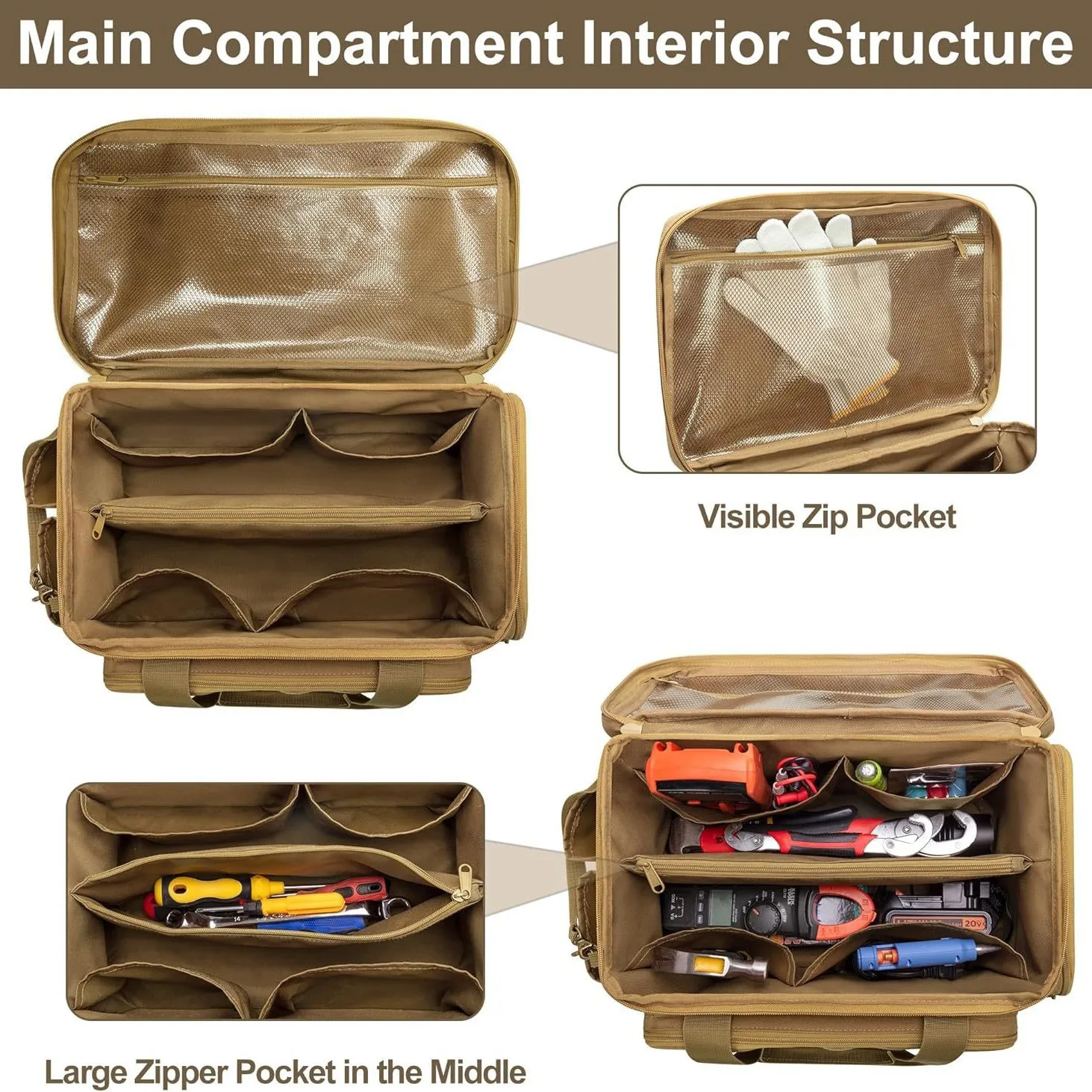 14-inch heavy-duty tool bag tool storage bag, multi-functional work handbagf or Mechanic Electrician Carpenter Builder Plumber