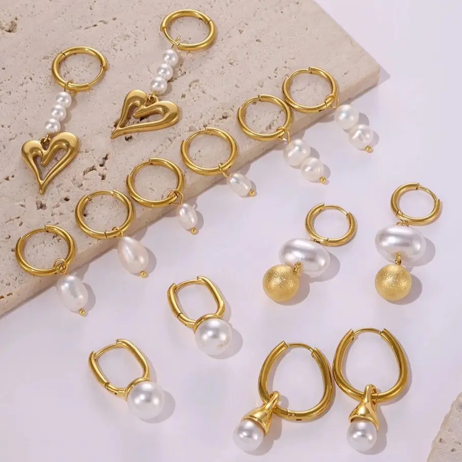 Nivora تقليد اللؤلؤ جولة انخفاض القرط 316L الفولاذ المقاوم للصدأ استرخى أقراط للنساء موضة مقاوم للماء النساء المجوهرات