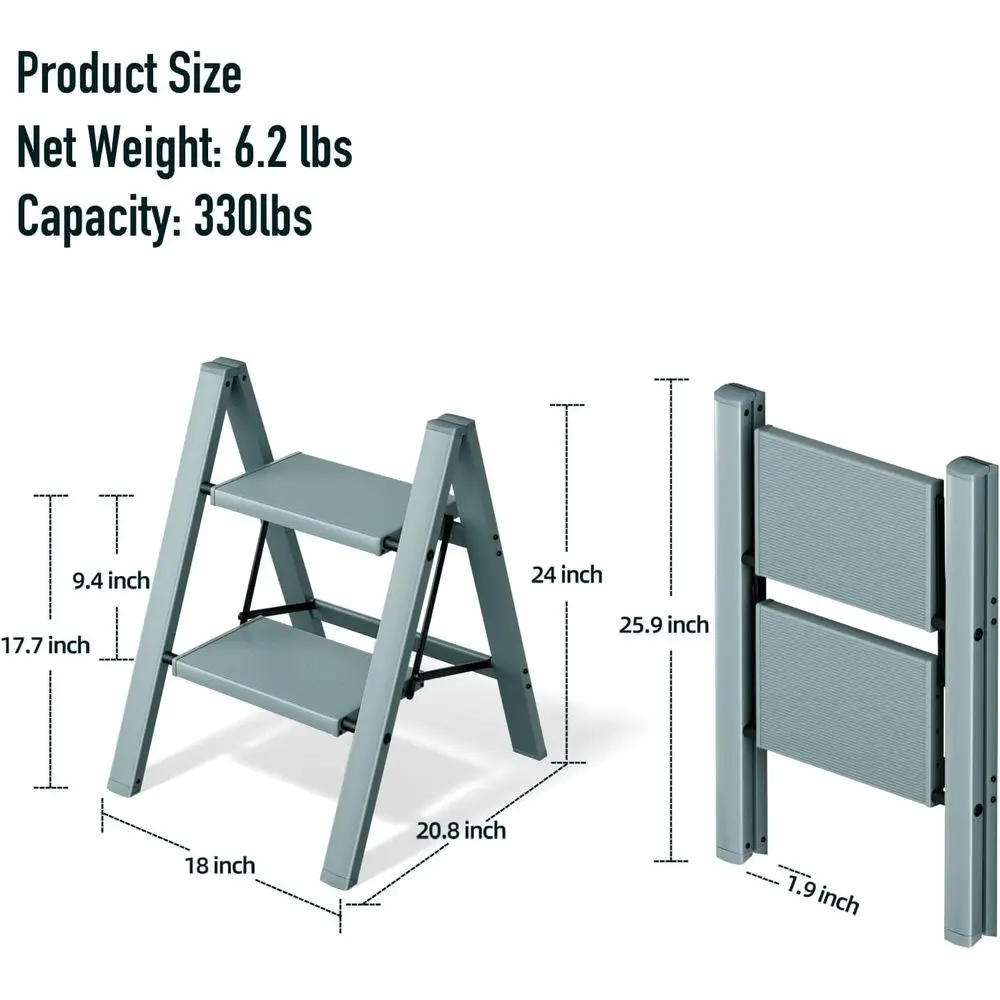 مقعد ألومنيوم قابل للطي للبالغين، دواسات واسعة مضادة للانزلاق، سعة 330 رطلاً، مثالية للمنزل والمكتب والمطبخ والمكتبة (B) #6