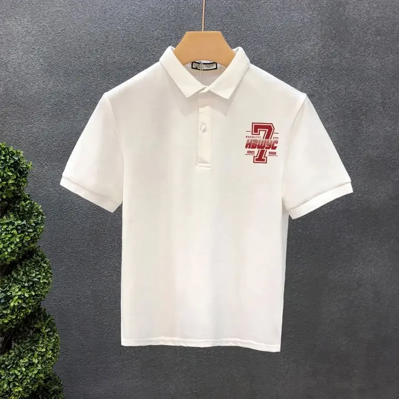 

Black O Neck White Print Man Polo Shirts with Collar T Shirt for Men New in Tops & Tees Men's Clothing 2025 Quick-drying Loose