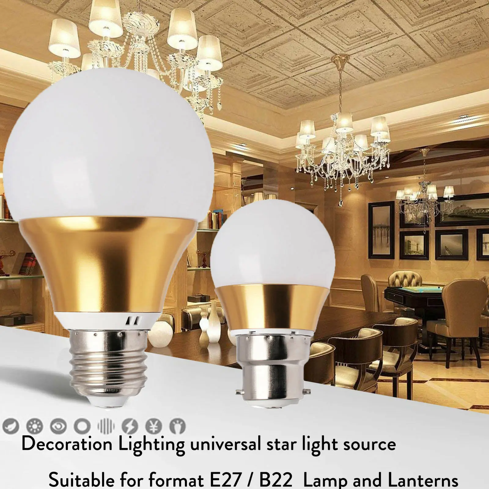 B22 3W 5W 7W 9W Dimmable Bulbs Bayonet Gold Shell Bulbs 85-265V 110V 220V Cold and Warm White Light Bulbs