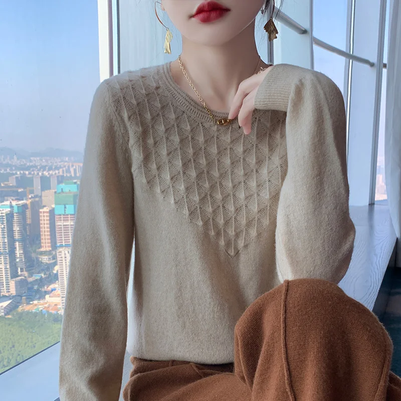 Spring 100% Wool Sweater Women O-Neck Tops Fashion Clothes Autumn Winter New Knitted Long Sleeve High Quality Female Pullover