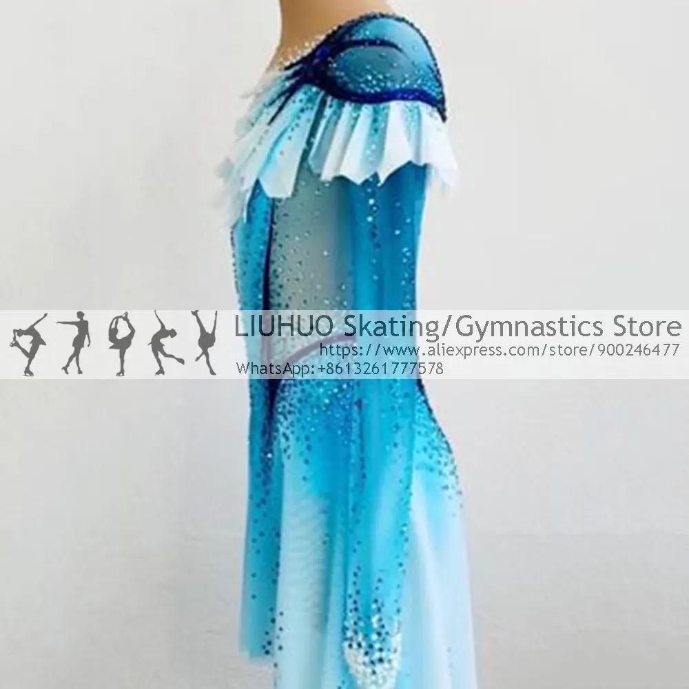 LIUHUO Figure Skating Dress Blue Gradient Full Diamond Show Training Competition Girl