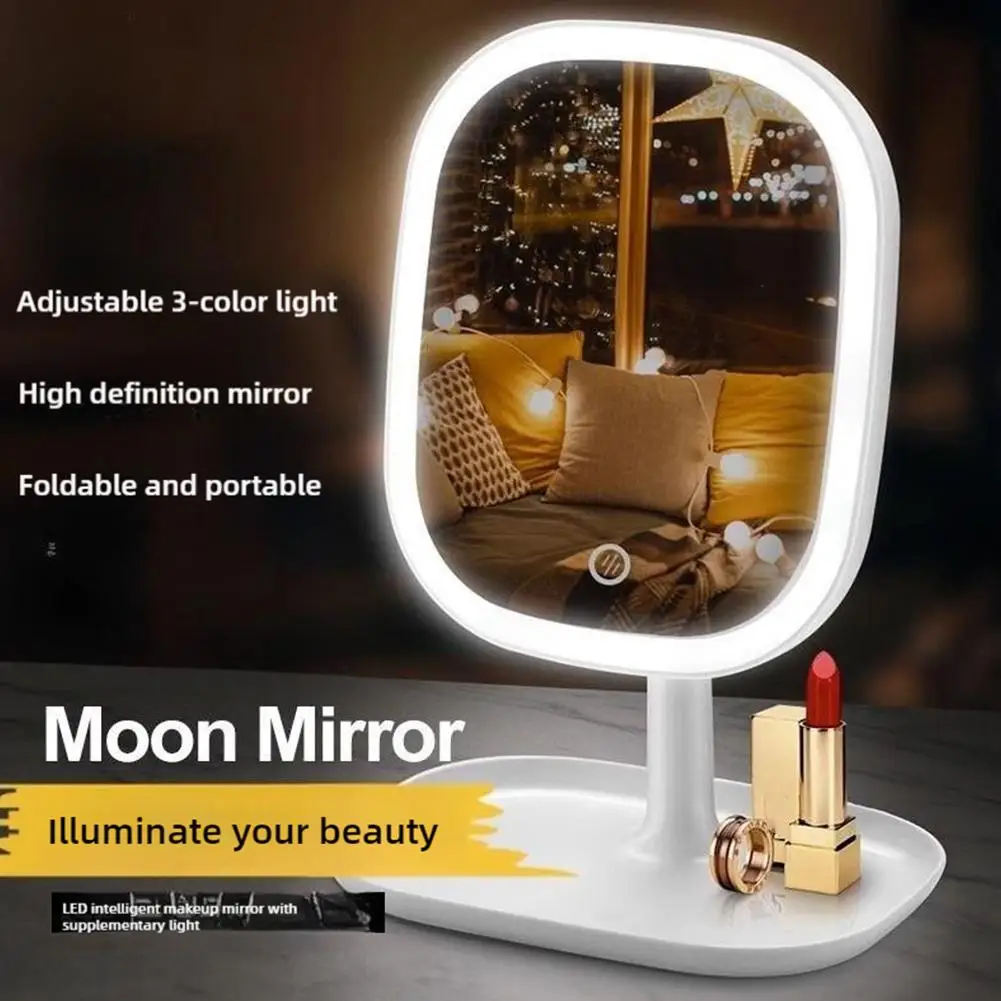 LED Makeup Mirror Tri Colored Light Desktop Fill Light Small Mirror With Lights For Student Dormitory Home Dresser Makeup M C4S7