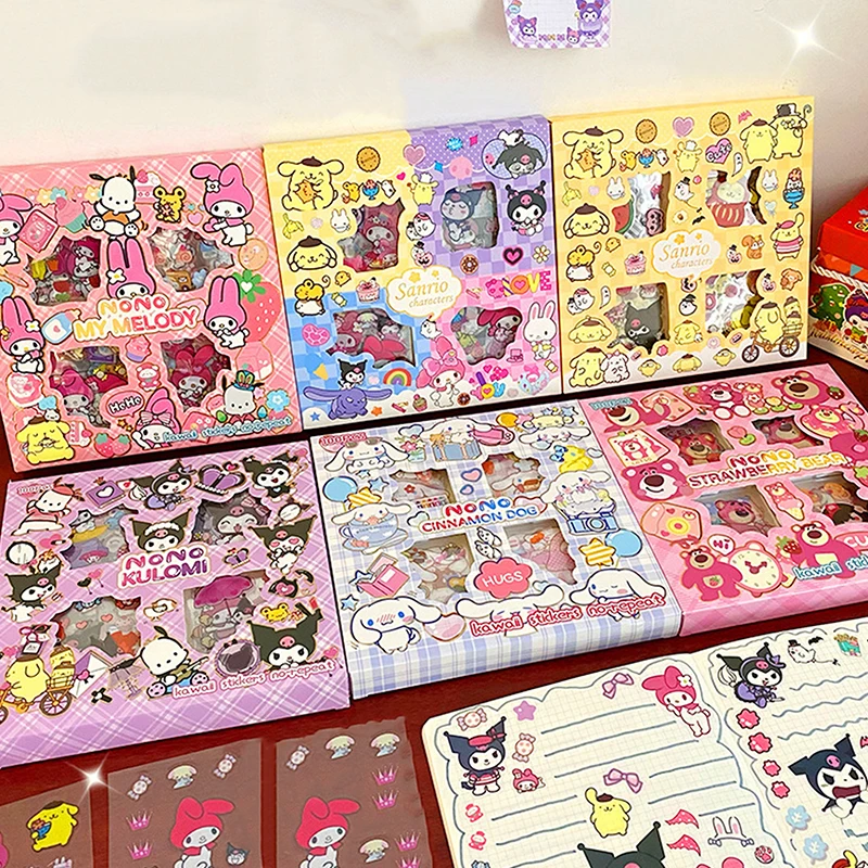 

100pcs PET Sticker Cartoon Sanrio Family Series Stickers Kuromi HelloKitty Sticker No Repetition DIY Toy Stickers