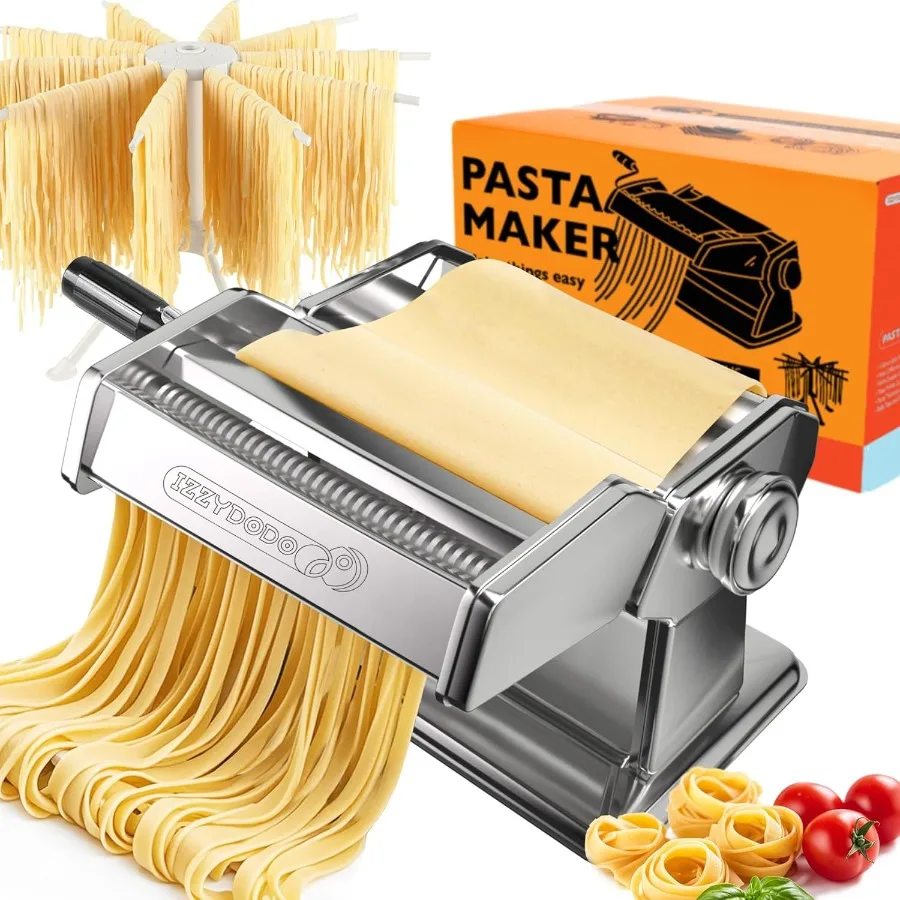

Pasta Maker Machine Set with Pasta Drying Rack 2in1 Rollers Cutter for Spaghetti Fettuccine Lasagna More 9 Adjustable Thickness