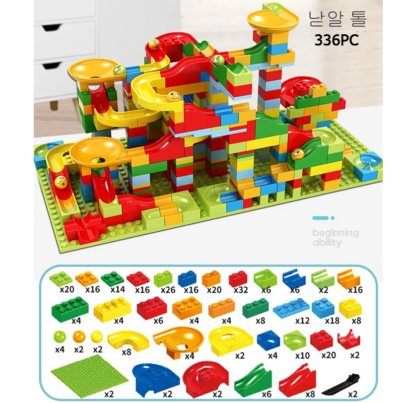Vendita calda Marmo Race Run Blocks Labirinto Palla Pista Blocchi di costruzione Imbuto di plastica Scivolo Assemblare Mattoni fai da te Regalo per bambini