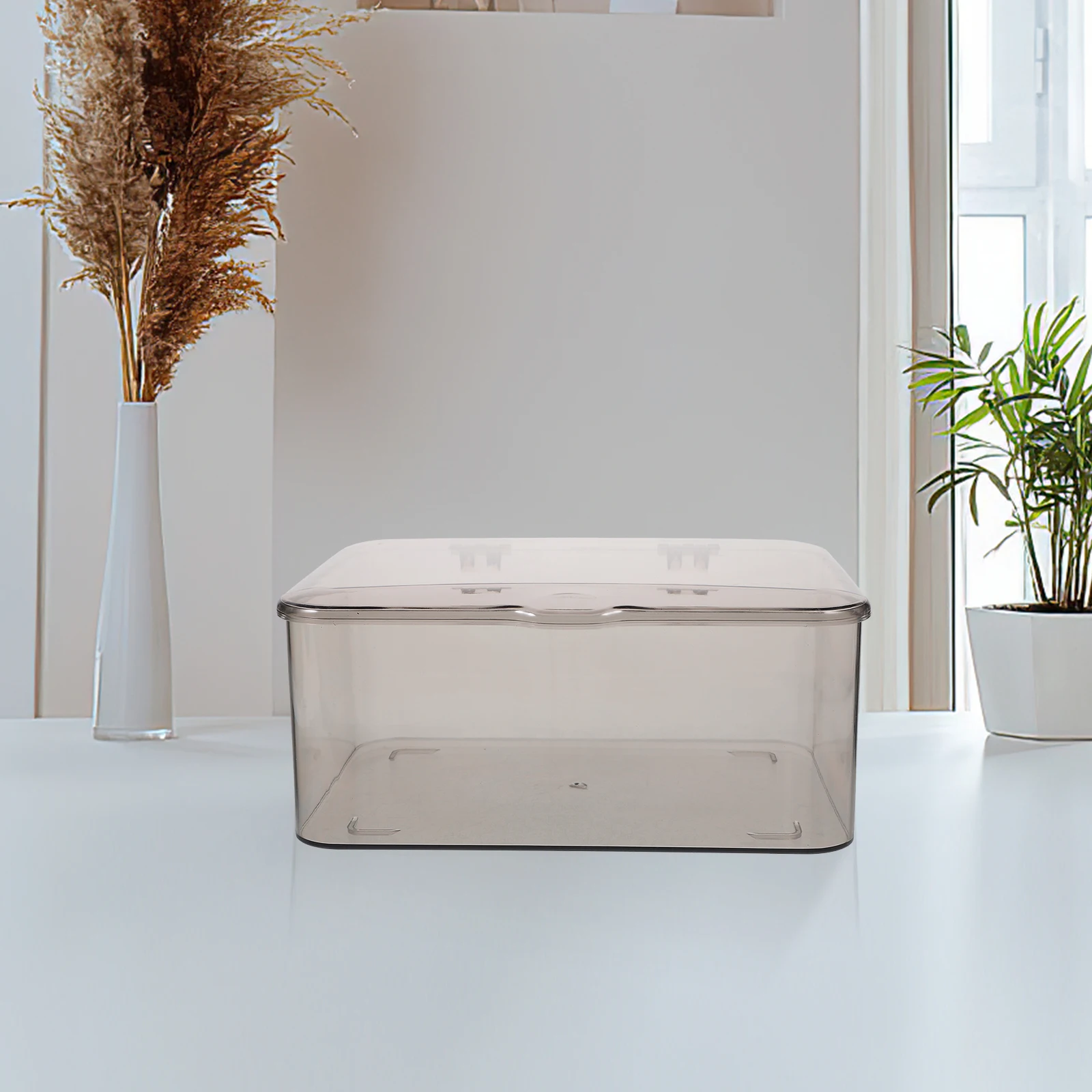 

Transparent Hinged Lid Storage Box Clear Desktop ganizer Multi functional Container Bin Tea Set Makeup Case Study Room Holder