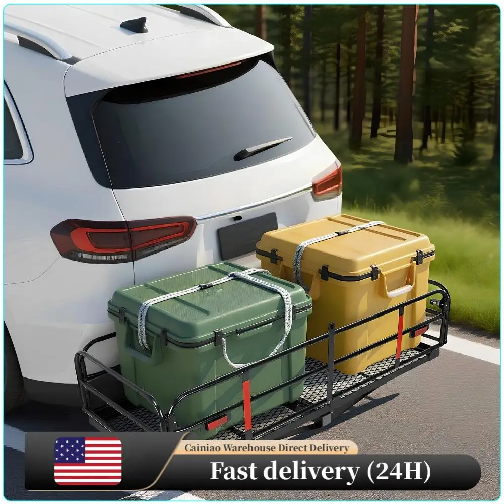 

Грузовой багажник с креплением на сцепку, устойчивый к атмосферным воздействиям стальной багажник, вместимость 500 фунтов со стабилизатором сцепки для автомобиля, внедорожника, кемпинга, путешествий