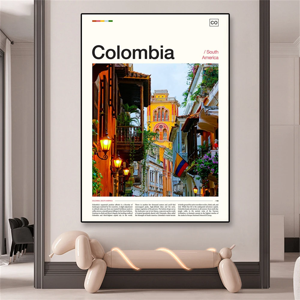 Colombia Travel Poster South America Wall Art Colombia Prints Colorful Travel City Landscape Canvas Painting Home Decoration