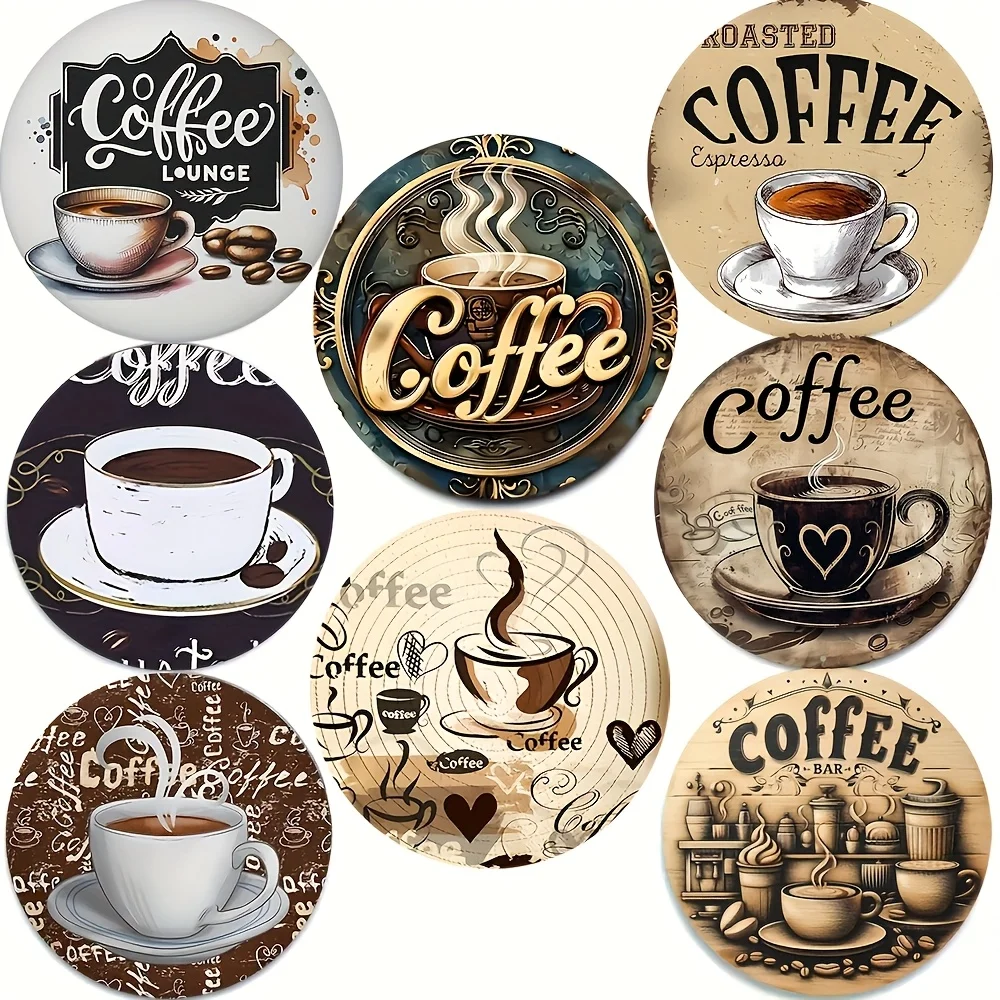 Retro Style 2D Wooden Coffee Pattern Heat-Insulating Beverage Coasters Anti-Slip Kitchen Home Decor Family Decora Tableware Gift