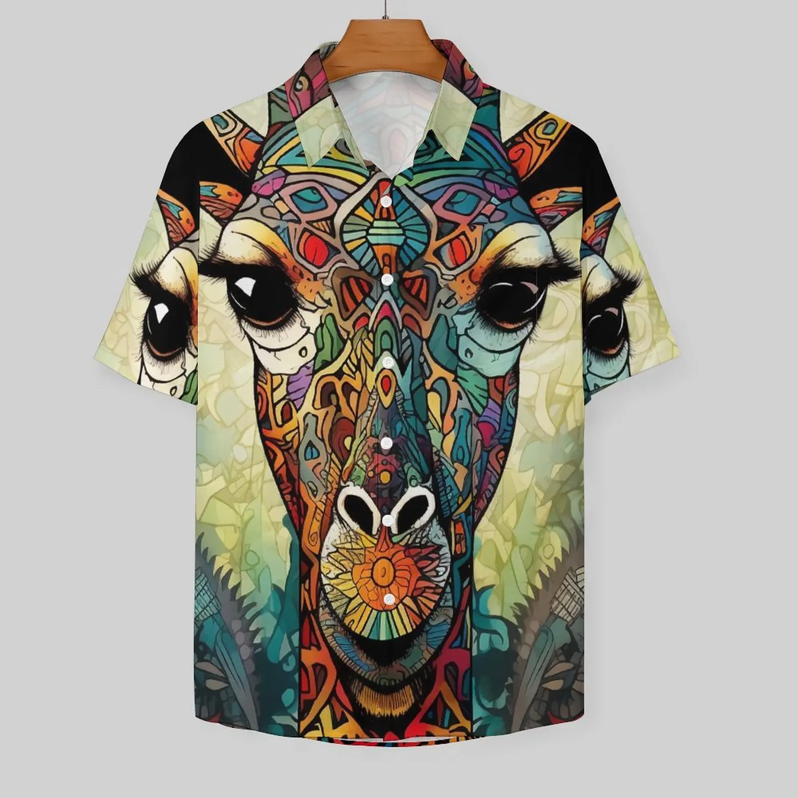 Giraffe Casual Shirts Various Styles Wall Graffiti Vacation Shirt Hawaiian Aesthetic Blouses Male Print Large Size