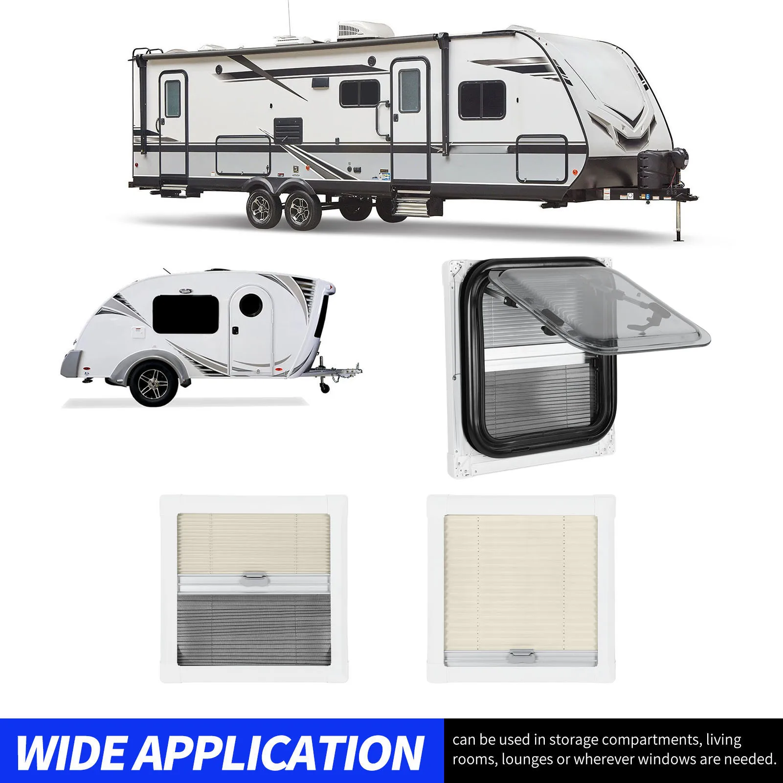 

14.8 X 14.8 Inch RV Window with Support Rod Screen Sunshade Double Layer Hollow Round Corner Push Out Window for Caravan Camper