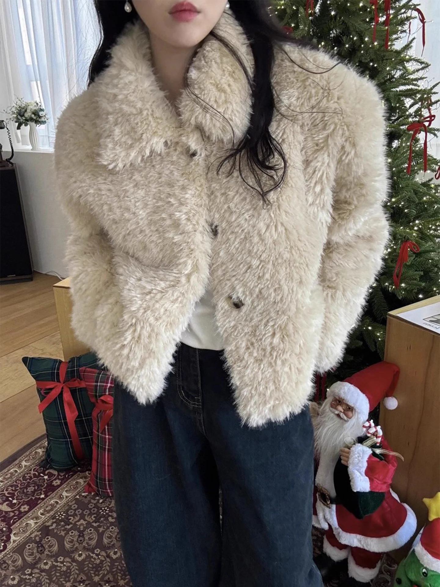 

Женское пальто Thiened ort Lamb Fur Jaet, корейское теплое пальто Buxom, корейское модное зимнее новое поступление, дизайн