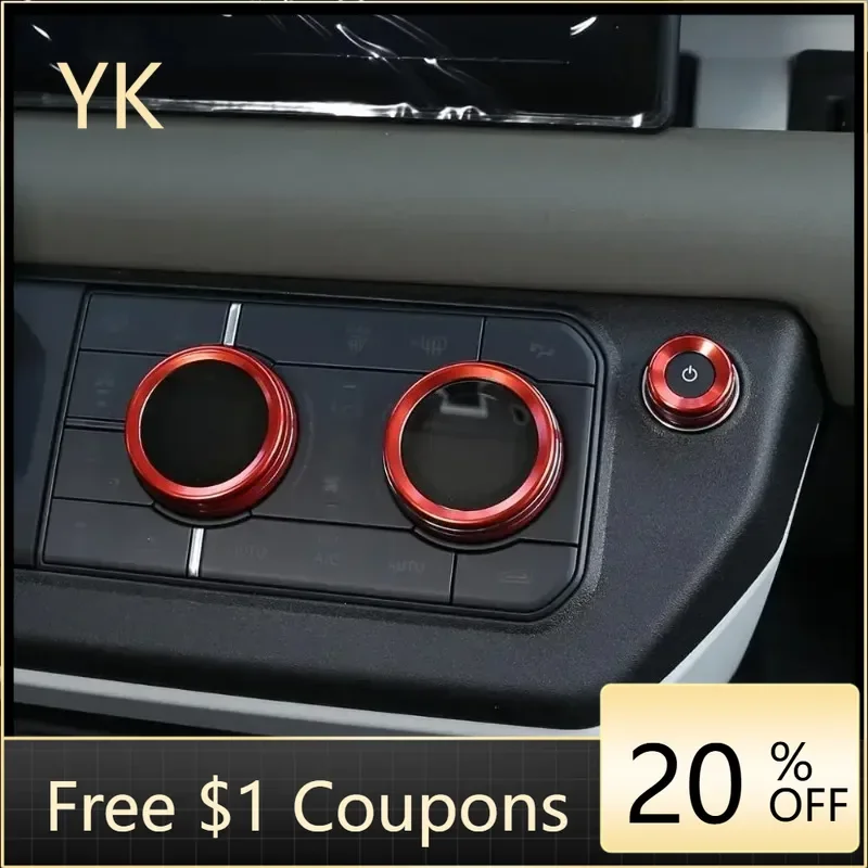 

For Land Rover Defender 90 110 130 2020-25 Aluminum Alloy Silver Car Air Conditioning Volume Knob Cover Interior Car Accessories