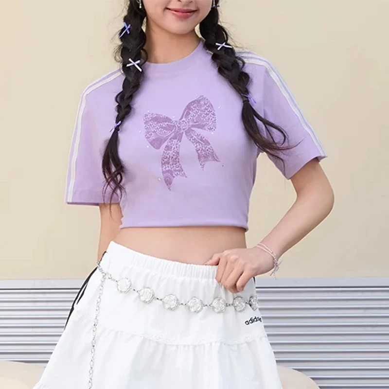 Adidas genuine clover new women's light purple white urban short sleeved T-shirt LF1203