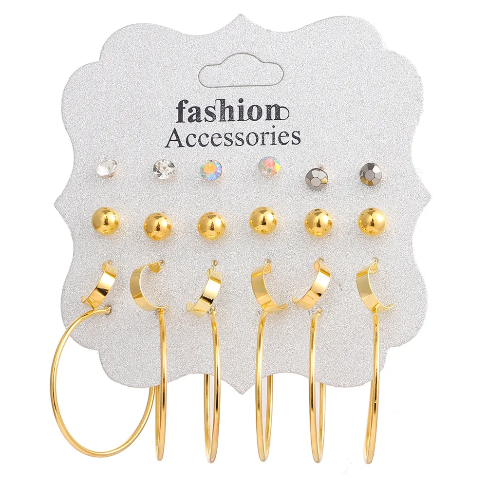 مجموعة مجوهرات الأزياء النسائية عبر الحدود - مجموعة قلادة وسوار وخاتم وأقراط مطلية بالذهب