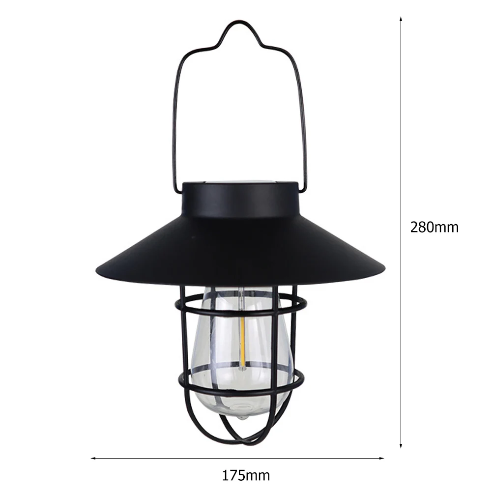 Lampu lentera tenaga surya, lampu tenda gantung luar ruangan, lampu tenaga surya logam Vintage tahan air dengan bohlam Tungsten untuk dekorasi teras taman