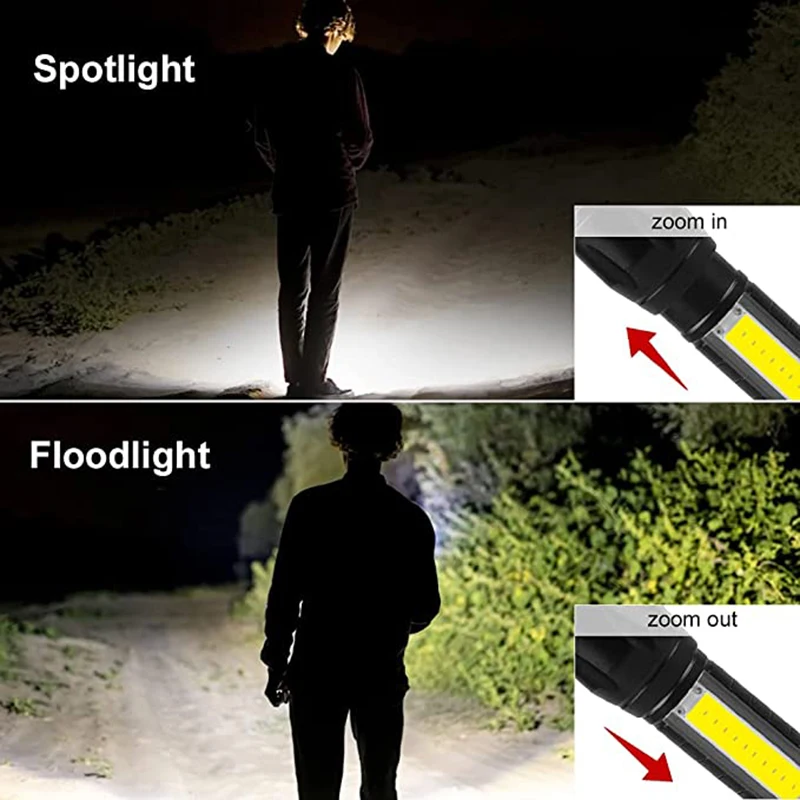 1PC Mini Portable Flashlight USB Charging COB Side Light Zoom Telescopic Focusing Waterproof Lamp Outdoor Lighting Flashlight